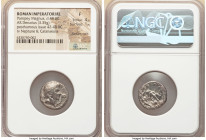 Cnaeus Pompeius Magnus (Pompey the Great) (48 BC). AR denarius (17mm, 3.35 gm, 11h). NGC Fine 4/5 - 1/5, bankers mark. Posthumous issue of uncertain m...