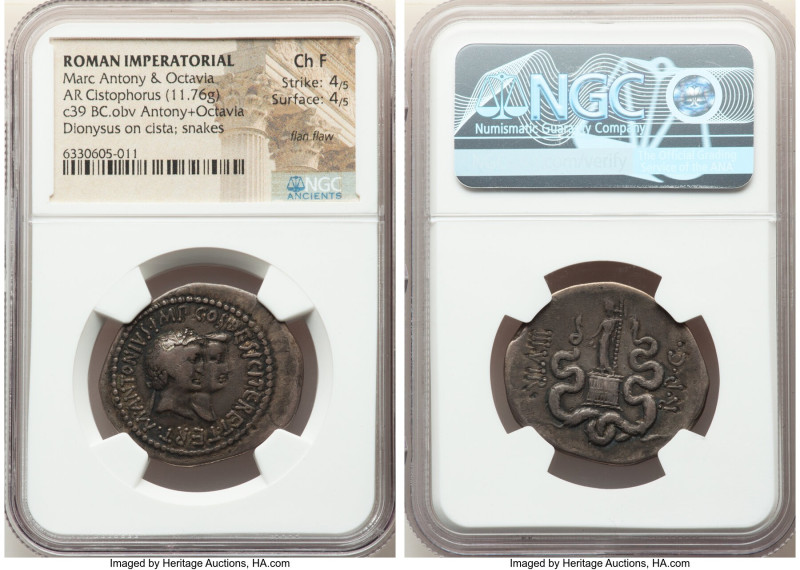 Marc Antony, as Imperator and Triumvir (43-30 BC), with Octavia. AR cistophorus ...