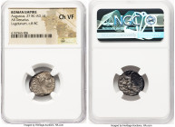 Augustus (27 BC-AD 14). AR denarius (18mm, 9h). NGC Choice VF. Lugdunum, 8 BC. AVGVSTVS-DIVI•F, laureate head of Augustus right / C•CAES / AVGVS•F, Ga...