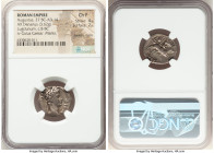 Augustus (27 BC-AD 14). AR denarius (19mm, 3.62 gm, 7h). NGC Choice Fine 4/5 - 2/5, bankers marks, marks. Lugdunum, 8 BC. AVGVSTVS-DIVI•F, laureate he...