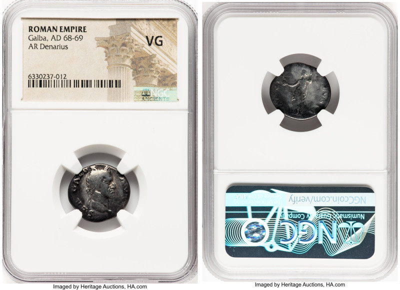 Galba (AD 68-69). AR denarius (18mm, 6h). NGC VG. Rome. SER GALBA-AVG, laureate ...