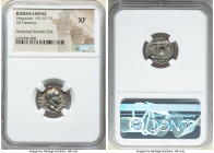 Vespasian (AD 69-79). AR denarius (17mm, 6h). NGC XF. Rome, AD 72-73. IMP CAES VESP A-VG P M COS IIII, laureate head of Vespasian right / AVGVR / TRI ...