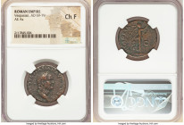 Vespasian (AD 69-79). AE as (26mm, 6h) NGC Choice Fine. Rome, 71 AD. IMP CAES VESPASIAN AVG COS III, laureate head of Vespasian right / VICTORIA-NAVAL...