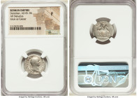 Domitian, as Caesar (AD 81-96). AR denarius (19mm, 4h). NGC Fine. Rome, AD 76. CAESAR AVG F-DOMITIANVS, laureate head of Domitian right / COS IIII, Pe...