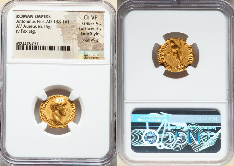 Antoninus Pius (AD 138-161). AV aureus (19mm, 6.15 gm, 5h)). NGC Choice VF 5/5 -...
