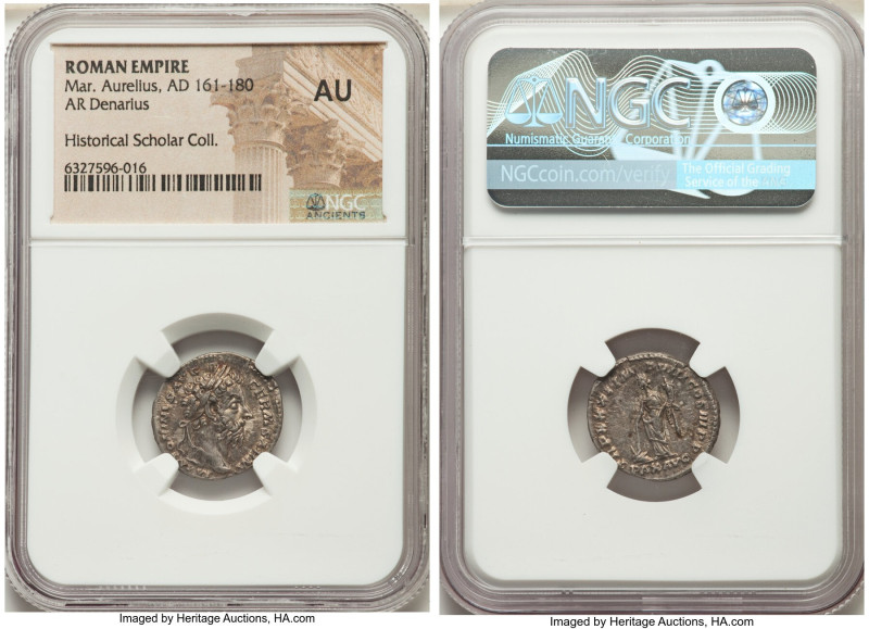 Marcus Aurelius, as Augustus (AD 161-180). AR denarius (18mm, 11h). NGC AU. Rome...