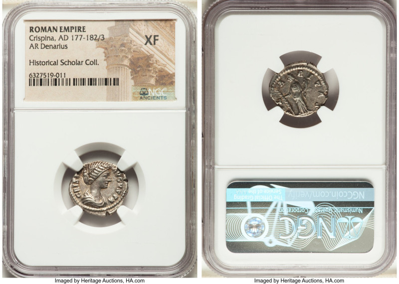 Crispina (AD 177-182/3). AR denarius (18mm, 5h). NGC XF. Rome, AD 180-182. CRISP...