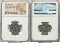 Magnentius (AD 350-353). AE2 or BI centenionalis (24mm, 12h). NGC VF. Lugdunum, 1st officina. D N MAGNEN-TIVS P F AVG, bare headed, draped, and cuiras...