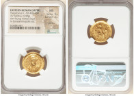 Theodosius II, Eastern Roman Empire (AD 402-450). AV solidus (20mm, 4.40 gm, 5h). NGC MS 5/5 - 2/5, graffito. Constantinople, 3rd officina, ca. AD 408...