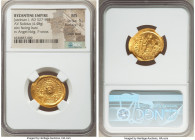 Justinian I the Great (AD 527-565). AV solidus (22mm, 4.48 gm, 7h). NGC MS 5/5 - 3/5, edge bend. Constantinople, 4th officina, ca. AD 545-565. D N IVS...