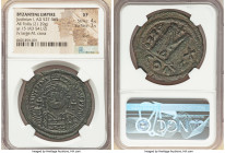 Justinian I the Great (AD 527-565). AE follis or 40 nummi (38mm, 21.29 gm, 7h). NGC XF 4/5 - 3/5, scuff. Constantinople, 4th officina, Regnal Year 15 ...