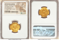 Phocas (AD 602-610). AV solidus (21mm, 4.42 gm, 7h). NGC MS 4/5 - 4/5, clipped. Constantinople, 5th officina, AD 607-609. d N FOCAS-PЄRP AVG, crowned,...