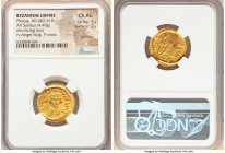 Phocas (AD 602-610). AV solidus (21mm, 4.49 gm, 7h). NGC Choice AU 5/5 - 2/5, graffito. Constantinople, 8th officina, AD 607-609. d N FOCAS-PЄRP AVG, ...