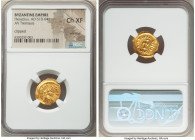 Heraclius (AD 610-641). AV tremissis (17mm, 7h). NGC Choice XF, wrinkled, clipped. Constantinople. d N hЄRACLI-ЧS AVG, pearl-diademed, draped and cuir...