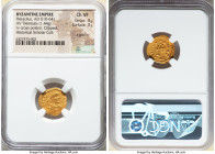 Heraclius (AD 610-641). AV tremissis (16mm, 1.44 gm, 7h). NGC Choice VF 4/5 - 3/5, light graffito, clipped. Constantinople, 10th officina, AD 610-613....