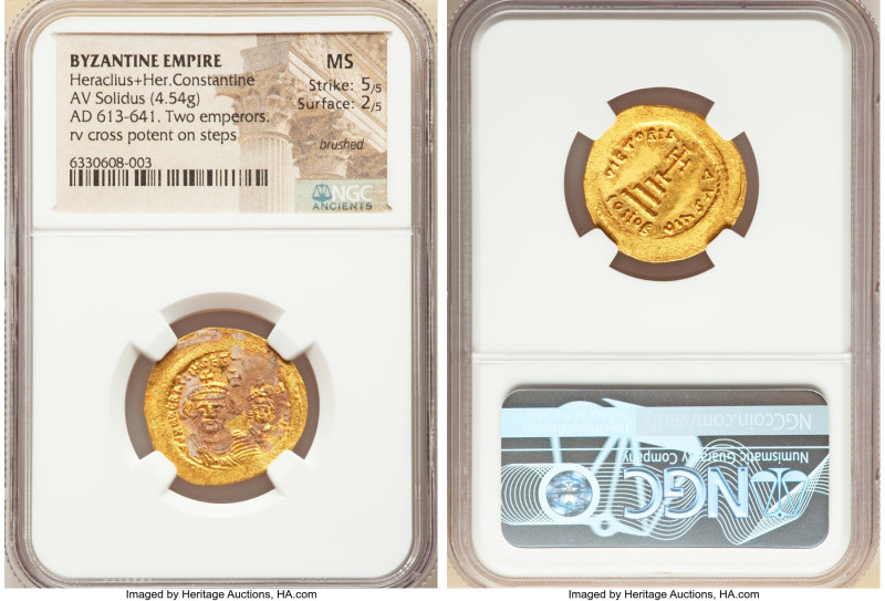 Heraclius (AD 610-641), with Heraclius Constantine. AV solidus (22mm, 4.54 gm, 7...