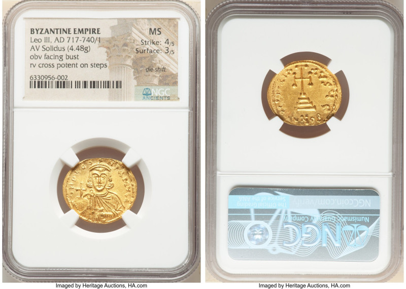 Leo III, the Isaurian (AD 717-740). AV solidus (22mm, 4.48 gm, 6h). NGC MS 4/5 -...