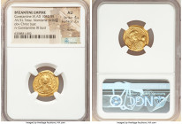 Constantine IX Monomachus (AD 1042-1055). AV tetarteron nomisma (18mm, 4.02 gm, 5h). NGC AU 4/5 - 2/5, marks. Constantinople. +IhS XIS RЄX RЄϚNANTIhM,...