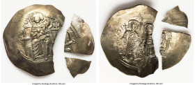 Isaac II Angelus (AD 1185-1195). EL aspron trachy (29mm, 4.08 gm, 6h). Choice XF, broken. Constantinople. Virgin, nimbate, enthroned facing, holding n...