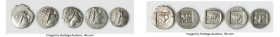ANCIENT LOTS. Greek. Carian Islands. Rhodes. Ca. 88-84 BC. Lot of five (5) AR drachms. VF-XF. Includes: Five Plinthophoric standard AR drachms, with v...