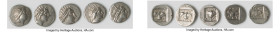 ANCIENT LOTS. Greek. Carian Islands. Rhodes. Ca. 88-84 BC. Lot of five (5) AR drachms. VF-XF. Includes: Five Plinthophoric standard AR drachms, variou...