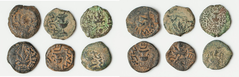 ANCIENT LOTS. Judaea. The Jewish War (AD 66-70). Lot of six (6) AE prutahs. Good...
