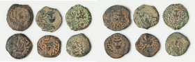 ANCIENT LOTS. Judaea. The Jewish War (AD 66-70). Lot of six (6) AE prutahs. Good-Fine. Includes: Six AE prutahs minted during The Jewish War, various ...