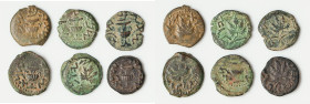 ANCIENT LOTS. Judaea. The Jewish War (AD 66-70). Lot of six (6) AE prutahs. Good-Fine. Includes: Six AE prutahs minted during The Jewish War, various ...