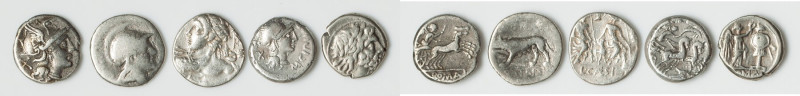 ANCIENT LOTS. Roman Republic. Lot of five (5) AR denarii. Good-Choice Fine, scra...