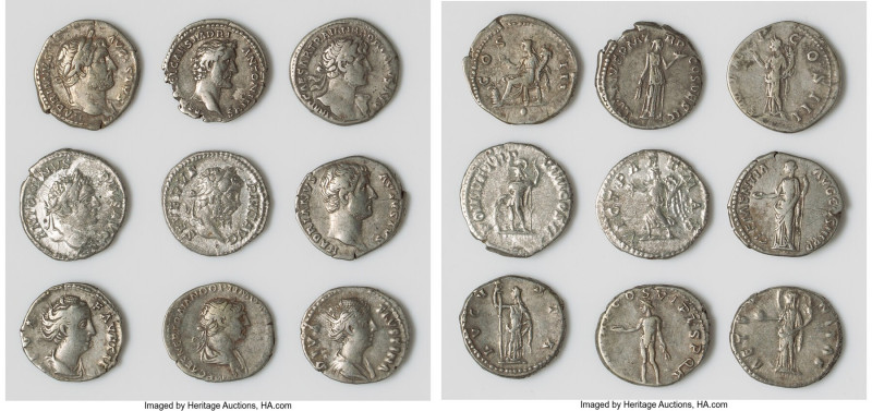 ANCIENT LOTS. Roman Imperial. Lot of nine (9) AR denarii. Choice Fine-Choice VF....