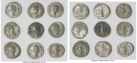 ANCIENT LOTS. Roman Imperial. Lot of nine (9) AR denarii. VG-Choice Fine. Includes: Nine Roman Imperial AR denarii, various rulers and types. Total of...