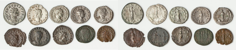 ANCIENT LOTS. Roman Imperial. Lot of ten (10) AR, BI, and AE issues. Choice Fine...