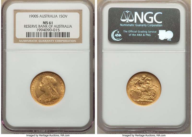 Victoria gold Sovereign 1900-S MS61 NGC, Sydney mint, KM13, S-3877. Reserve Bank...