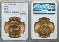Franz Joseph I gold Restrike 100 Corona 1915 MS65 NGC, Vienna mint, KM2819. AGW 0.9802 oz. 

HID09801242017

© 2022 Heritage Auctions | All Rights Res...