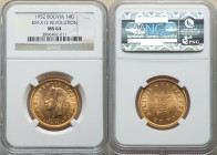 Republic gold 14 Gramos (20 Bolivianos) 1952-(a) MS64 NGC, Paris mint, KM-X12. Mintage: 7,142. Revolution Commemorative. AGW 0.4502 oz. 

HID098012420...