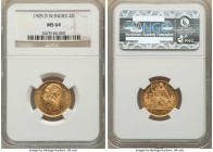 Danish Colony. Christian IX gold 4 Daler (20 Francs) 1905-(h) MS64 NGC, Copenhagen mint, KM72. Reflective example, boasting brilliantly lustrous satin...