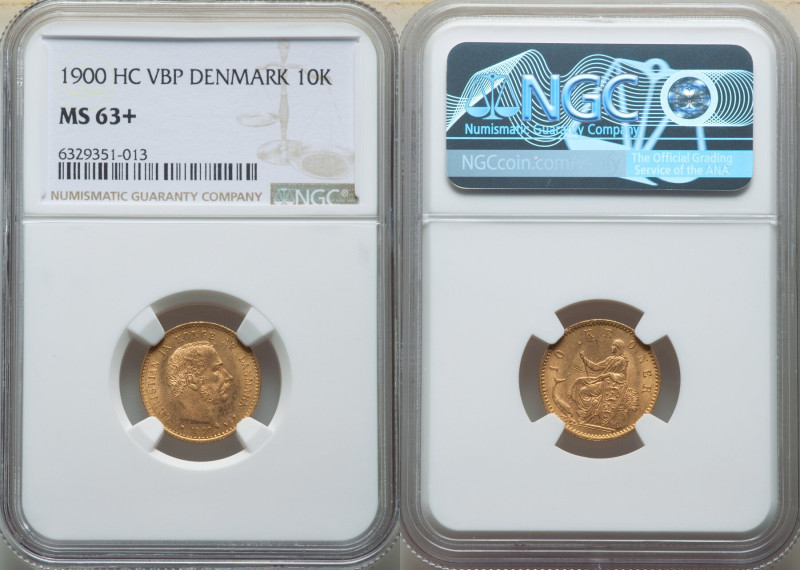 Christian IX gold 10 Kroner 1900 (h)-VBP MS63+ NGC, Copenhagen mint, KM790.2, AG...