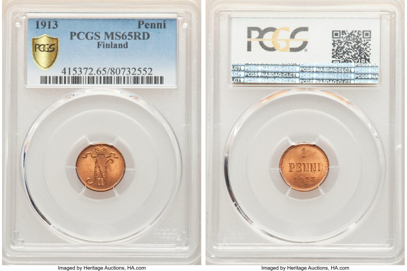 Russian Duchy. Nicholas II Pair of Certified Assorted Issues PCGS, 1) Penni 1913...