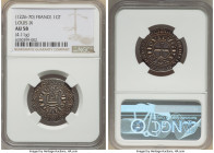 Louis IX Gros Tournois ND (1266-1270) AU58 NGC, Dup-190. 4.11gm. TVRONVS CIVIS Legend surrounding Castle, Twelve lilies within twelve ovals surroundin...