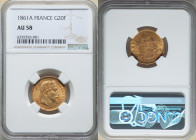 Napoleon III gold 20 Francs 1861-A AU58 NGC, Paris mint, KM801.1. 

HID09801242017

© 2022 Heritage Auctions | All Rights Reserved