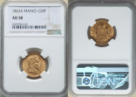 Napoleon III gold 20 Francs 1862-A AU58 NGC, Paris mint, KM801.1, Gad-1062. AGW 0.1867 oz. 

HID09801242017

© 2022 Heritage Auctions | All Rights Res...
