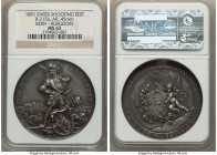 Confederation silver "Bern - Burgdorf Shooting Festival" Medal 1891 MS62 NGC, Richter-215a. 45mm. By Homberg. ZUM SCHUTZ UND TRUTZ Swiss knight in uni...