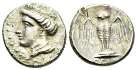 PONTOS. Amisos. (Circa 435-370 BC).Drachm.

Obv : Head of Hera left, wearing ornamented stephanos.

Rev : MY - ΛΛ / ΠEIPA.
Owl, with wings spread, sta...