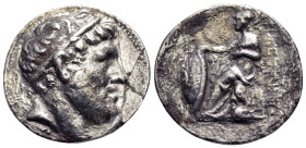 KINGDOM of PERGAMOM.Eumenes I.(263-241 BC).Pergamon.Tetradrachm.

Obv : Laureate head of Eumenes I right.

Rev : ΦΙΛΕΤΑIΡΟΥ.
Athena enthroned left, ho...