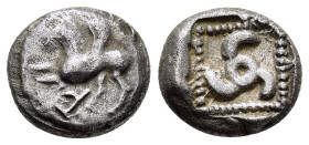 DYNASTS OF LYCIA.Khinakha.(Circa 470-440 BC). 1/3 Stater.

Obv : Pegasos rearing left.

Rev : Triskeles in dotted square within incuse square.
Müseler...