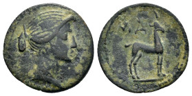 LYCIAN LEAGUE. Masicytes.(Circa 27-23 BC). Ae.

Obv : Draped bust of Artemis right.

Rev : M A.
Stag standing right.
SNG Aulcok 4341.

Condition: Very...