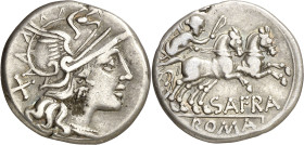 (hacia 150 a.C.). Gens Afrania. Denario. (Bab. 1) (Craw. 206/1). 3,90 g. MBC.