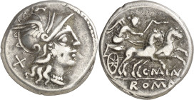 (hacia 153 a.C.). Gens Maiania. Denario. (Bab. 1) (Craw. 203/1a). 3,81 g. MBC.