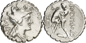 (hacia 80 a.C.). Gens Poblicia. Denario. (Bab. 9) (Craw. 380/1). 3,88 g. MBC.