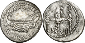 (32-31 a.C.). Marco Antonio. Denario. (Spink 1479 var) (S. 34) (Craw.544/20). 3,73 g. MBC+.